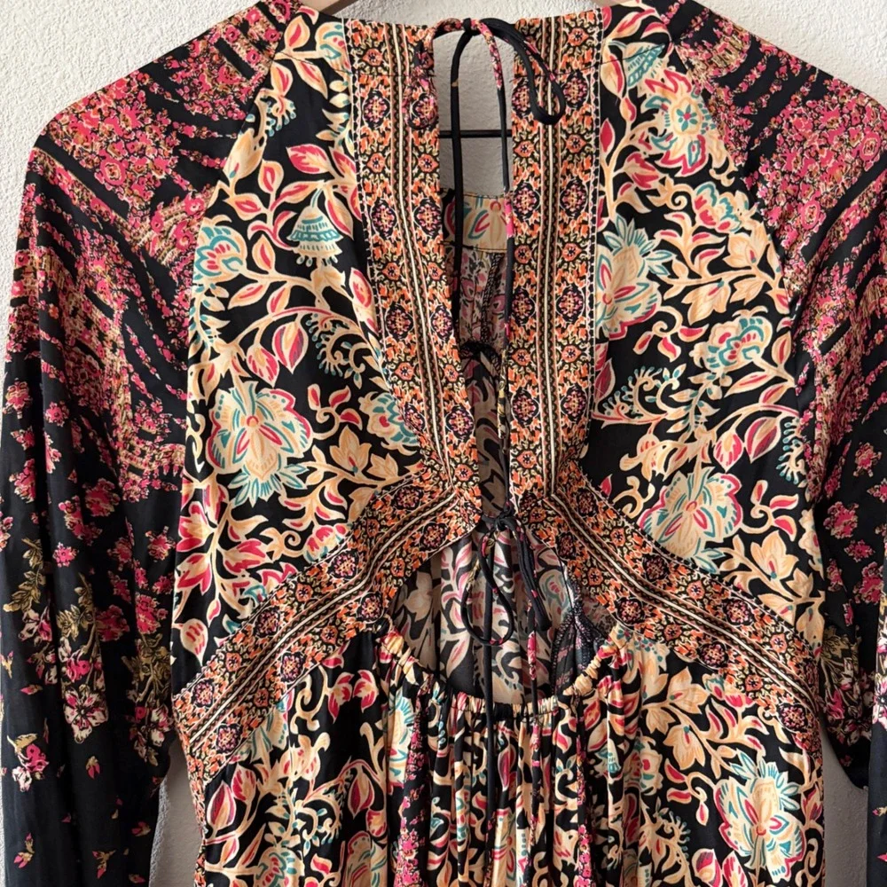 FREE PEOPLE Women Stevie Printed Tunic Dress Floral Patchwork 70s Hippie Size M
